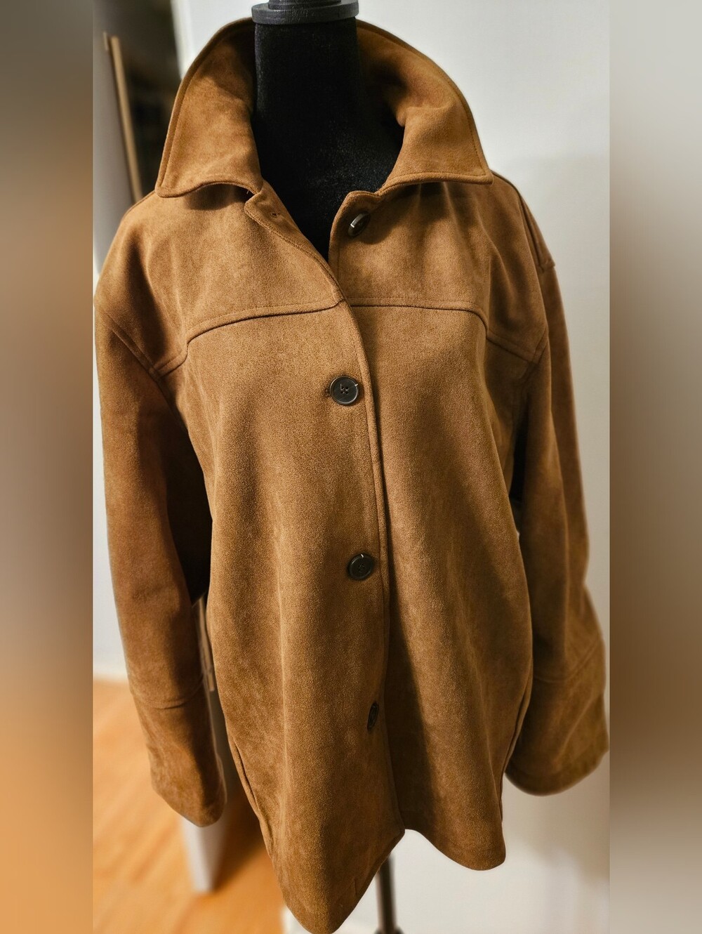 NWOT ANWND Faux Suede Button Front Shacket Jacket Cognac Brown L